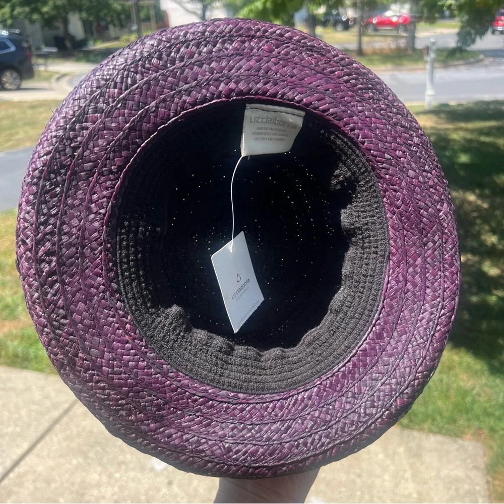 LIZ Claiborne Purple Straw Weaved Hat comfort Band Feature Made in China NWT - Picture 7 of 12